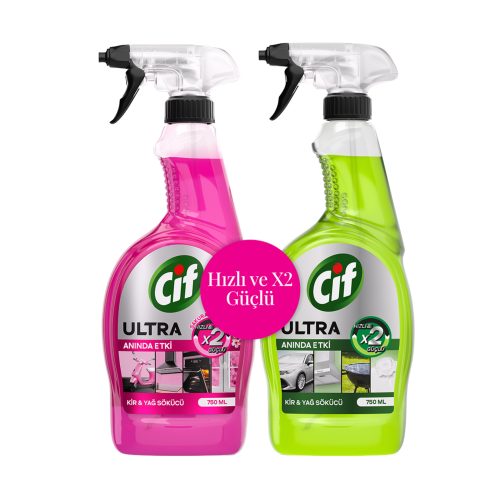 Cif Ultra Anında Etki Kir & Yağ Sökücü Sprey 750 ml 2'li Avantaj Paketi