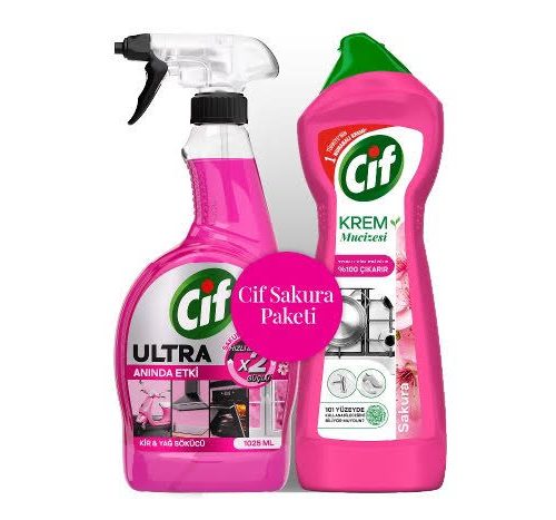 Cif Sakura Paketi Krem Mucizesi 750 ml + Ultra Hızlı Sprey 1025 ml İkili Set