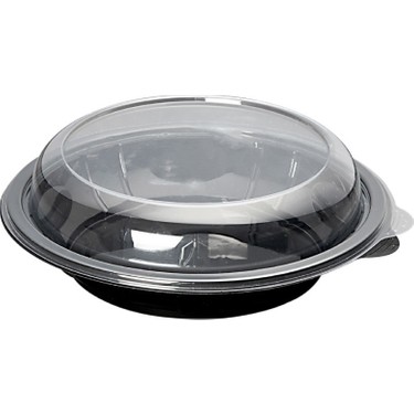 Siyah Mikrodalga Uyumlu Yuvarlak Salata Kabı 500 cc 50'li Set - Şeffaf Kapaklı Paket Servis Kasesi