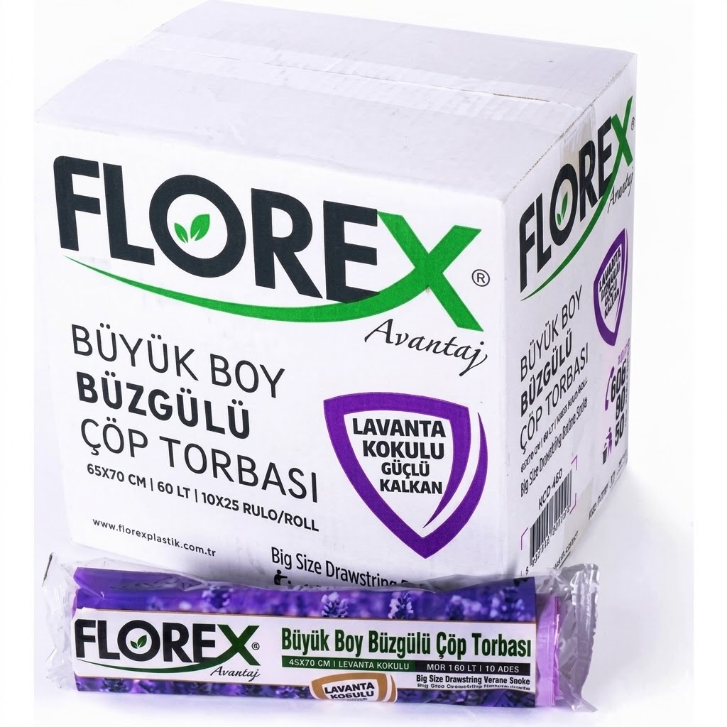 Florex Lavanta Aromalı Büzgülü Çöp Torbası – Büyük Boy (65×70) 10 Paket - Görsel 2