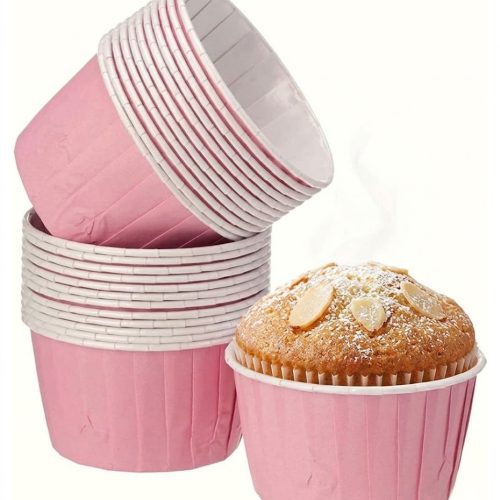 50'li Muffin Kek Kağıdı Kapsülü - Kraft & Pembe Cupcake Kalıbı