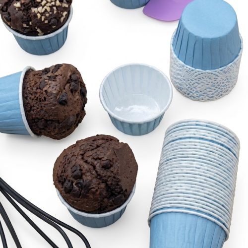 50'li Muffin Kek Kağıdı Kapsülü - Kraft & Mavi Cupcake Kalıbı