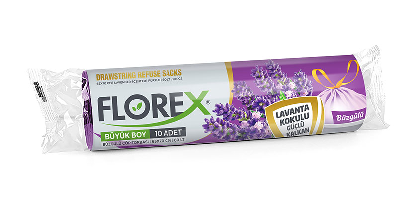 Florex Lavanta Aromalı Büzgülü Çöp Torbası – Büyük Boy (65×70) 10 Paket