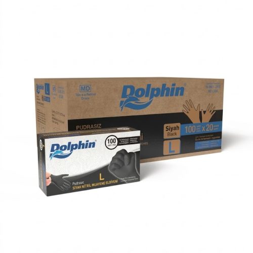 Dolphin Siyah Nitril Eldiven L Beden (Large) Pudrasız Muayene Eldiveni - 1 Paket (100 Adet)