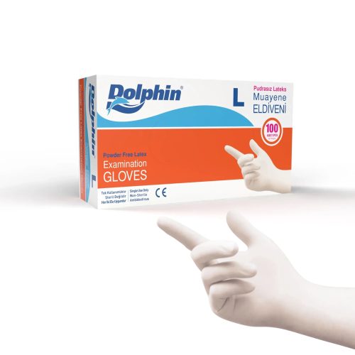 Dolphin Pudrasız Beyaz Lateks Muayene Eldiveni L Beden (1 Paket / 100 Adet)